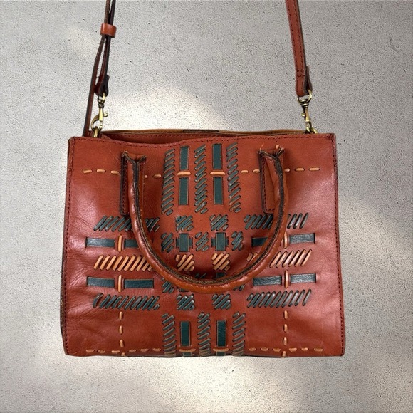 Patricia Nash Handbags - Patricia Nash Woven Plaid Mozia Satchel Brown Top Handle Bag Detachable Strap